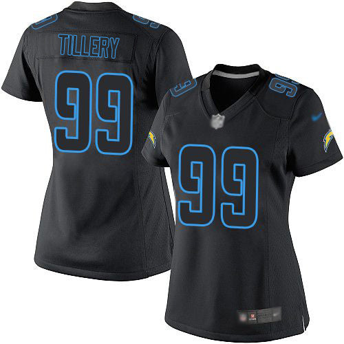 Nike Los Angeles Chargers #99 Jerry Tillery Black Impact Women's Stitched NFL Limited Jersey Womens