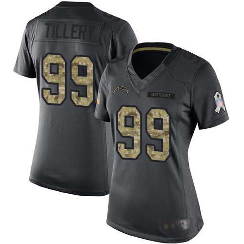 Nike Los Angeles Chargers #99 Jerry Tillery Black Women's Stitched NFL Limited 2016 Salute to Service Jersey Womens