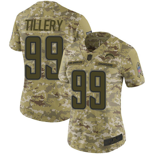 Nike Los Angeles Chargers #99 Jerry Tillery Camo Women's Stitched NFL Limited 2018 Salute to Service Jersey Womens