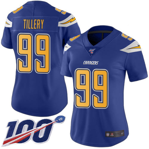 Nike Los Angeles Chargers #99 Jerry Tillery Electric Blue Women's Stitched NFL Limited Rush 100th Season Jersey Womens