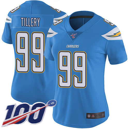 Nike Los Angeles Chargers #99 Jerry Tillery Electric Blue Alternate Women's Stitched NFL 100th Season Vapor Limited Jersey Womens
