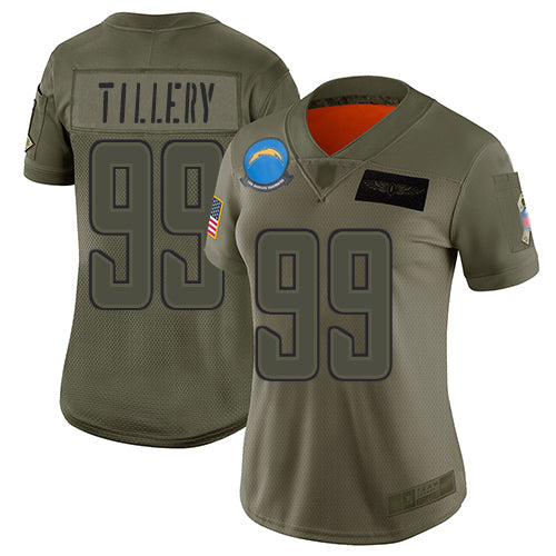 Nike Los Angeles Chargers #99 Jerry Tillery Camo Women's Stitched NFL Limited 2019 Salute to Service Jersey Womens