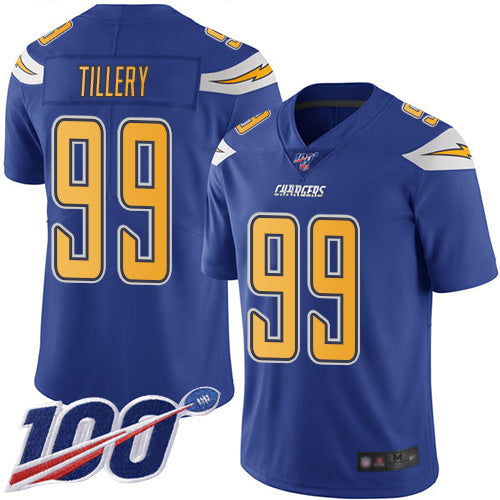 Nike Los Angeles Chargers #99 Jerry Tillery Electric Blue Men's Stitched NFL Limited Rush 100th Season Jersey Men's