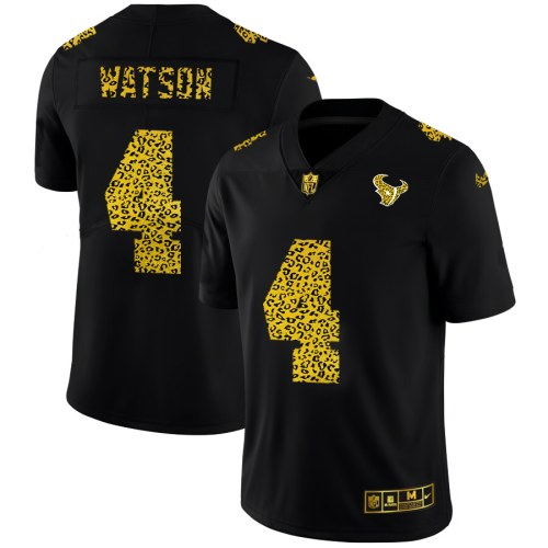 Houston Houston Texans #4 Deshaun Watson Men's Nike Leopard Print Fashion Vapor Limited NFL Jersey Black Men's