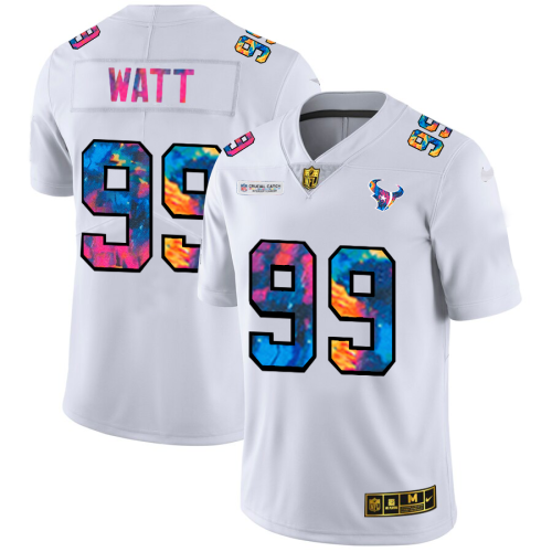 Houston Houston Texans #99 J.J. Watt Men's White Nike Multi-Color 2020 NFL Crucial Catch Limited NFL Jersey Men's