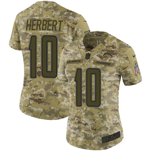 Nike Los Angeles Chargers #10 Justin Herbert Camo Women's Stitched NFL Limited 2018 Salute To Service Jersey Womens