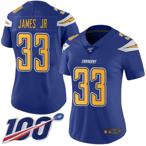 Nike Los Angeles Chargers #33 Derwin James Jr Electric Blue Women's Stitched NFL Limited Rush 100th Season Jersey Womens