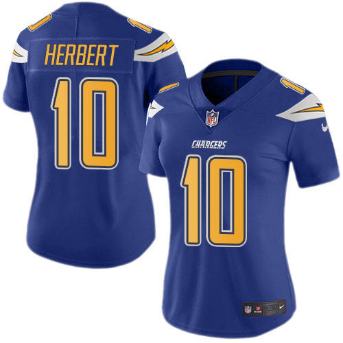 Nike Los Angeles Chargers #10 Justin Herbert Electric Blue Women's Stitched NFL Limited Rush Jersey Womens