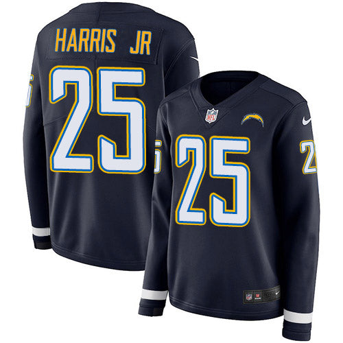 Nike Los Angeles Chargers #25 Chris Harris Jr Navy Blue Team Color Women's Stitched NFL Limited Therma Long Sleeve Jersey Womens