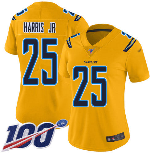 Nike Los Angeles Chargers #25 Chris Harris Jr Gold Women's Stitched NFL Limited Inverted Legend 100th Season Jersey Womens
