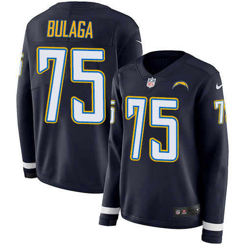 Nike Los Angeles Chargers #75 Bryan Bulaga Navy Blue Team Color Women's Stitched NFL Limited Therma Long Sleeve Jersey Womens