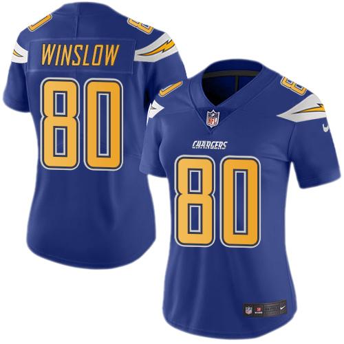 Nike Los Angeles Chargers #80 Kellen Winslow Electric Blue Women's Stitched NFL Limited Rush Jersey Womens