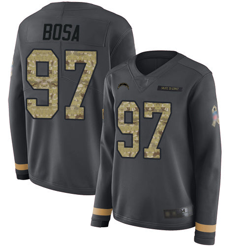 Nike Los Angeles Chargers #97 Joey Bosa Anthracite Salute to Service Women's Stitched NFL Limited Therma Long Sleeve Jersey Womens
