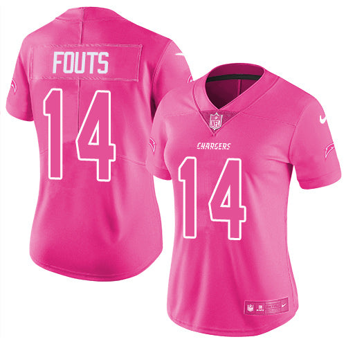 Nike Los Angeles Chargers #14 Dan Fouts Pink Women's Stitched NFL Limited Rush Fashion Jersey Womens