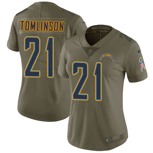 Nike Los Angeles Chargers #21 LaDainian Tomlinson Olive Women's Stitched NFL Limited 2017 Salute to Service Jersey Womens