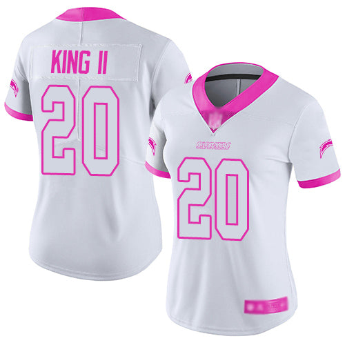 Nike Los Angeles Chargers #20 Desmond King II White/Pink Women's Stitched NFL Limited Rush Fashion Jersey Womens