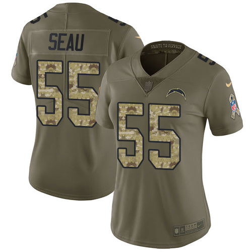 Nike Los Angeles Chargers #55 Junior Seau Olive/Camo Women's Stitched NFL Limited 2017 Salute to Service Jersey Womens