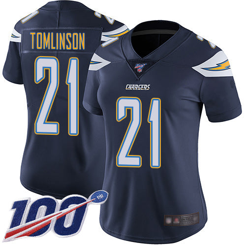 Nike Los Angeles Chargers #21 LaDainian Tomlinson Navy Blue Team Color Women's Stitched NFL 100th Season Vapor Limited Jersey Womens