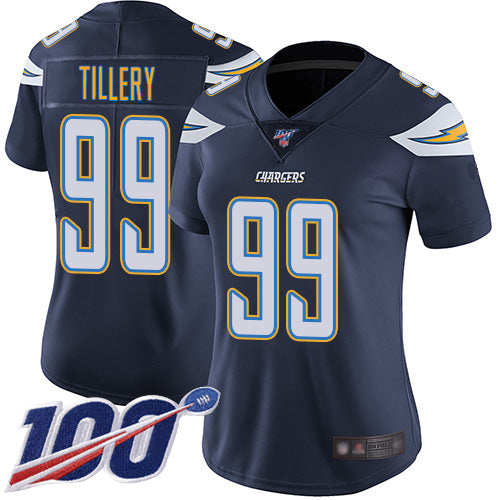 Nike Los Angeles Chargers #99 Jerry Tillery Navy Blue Team Color Women's Stitched NFL 100th Season Vapor Limited Jersey Womens