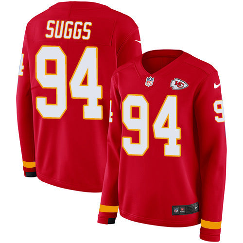 Nike Kansas City Chiefs #94 Terrell Suggs Red Team Color Women's Stitched NFL Limited Therma Long Sleeve Jersey Womens