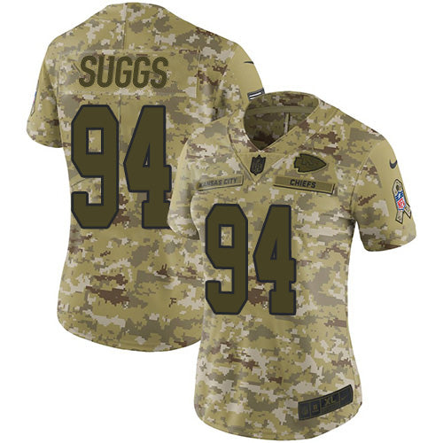 Nike Kansas City Chiefs #94 Terrell Suggs Camo Women's Stitched NFL Limited 2018 Salute To Service Jersey Womens
