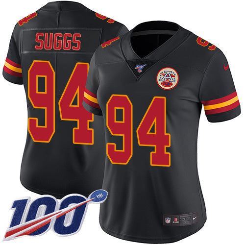 Nike Kansas City Chiefs #94 Terrell Suggs Black Women's Stitched NFL Limited Rush 100th Season Jersey Womens