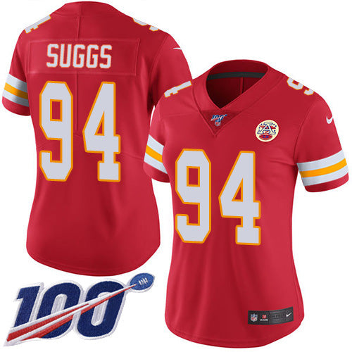 Nike Kansas City Chiefs #94 Terrell Suggs Red Team Color Women's Stitched NFL 100th Season Vapor Untouchable Limited Jersey Womens