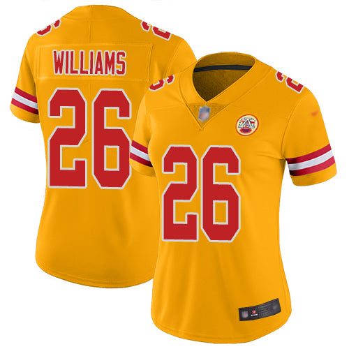 Nike Kansas City Chiefs #26 Damien Williams Gold Women's Stitched NFL Limited Inverted Legend Jersey Womens
