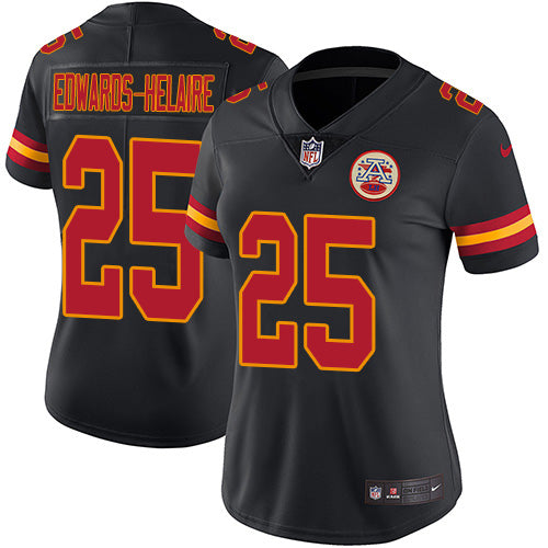 Nike Kansas City Chiefs #25 Clyde Edwards-Helaire Black Women's Stitched NFL Limited Rush Jersey Womens