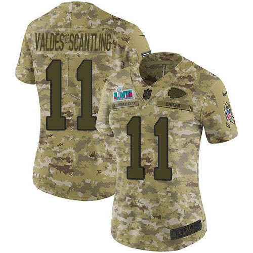 Nike Kansas City Chiefs #11 Marquez Valdes-Scantling Camo Super Bowl LVII Patch Women's Stitched NFL Limited 2018 Salute to Service Jersey Womens