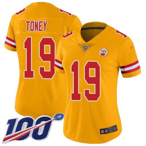 Nike Kansas City Chiefs #19 Kadarius Toney Gold Women's Stitched NFL Limited Inverted Legend Jersey Womens