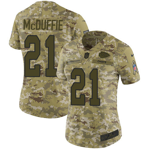 Nike Kansas City Chiefs #21 Trent McDuffie Camo Women's Stitched NFL Limited 2018 Salute to Service Jersey Womens