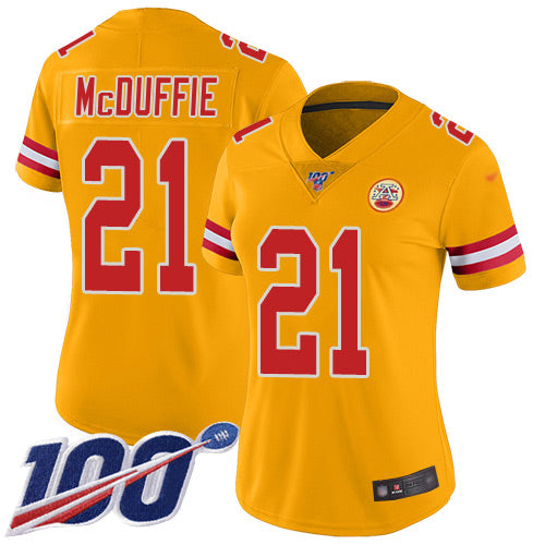 Nike Kansas City Chiefs #21 Trent McDuffie Gold Women's Stitched NFL Limited Inverted Legend Jersey Womens