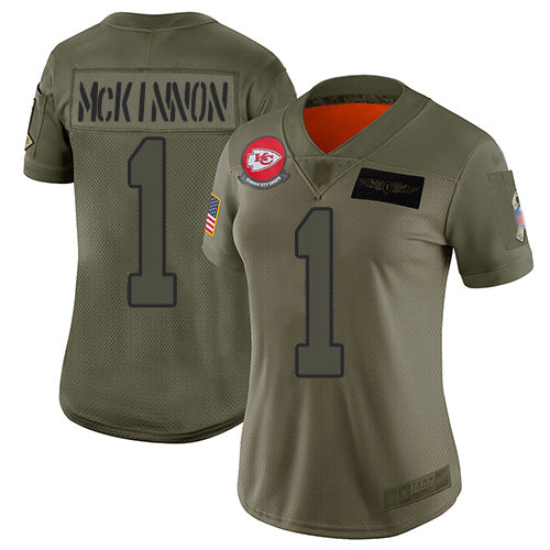Nike Kansas City Chiefs #1 Jerick McKinnon Camo Women's Stitched NFL Limited 2019 Salute To Service Jersey Womens