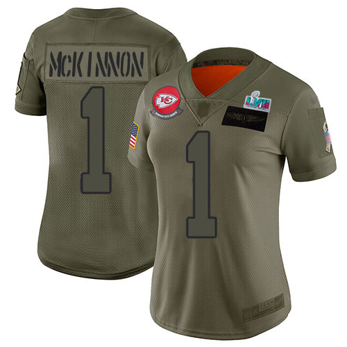 Nike Kansas City Chiefs #1 Jerick McKinnon Camo Super Bowl LVII Patch Women's Stitched NFL Limited 2019 Salute To Service Jersey Womens