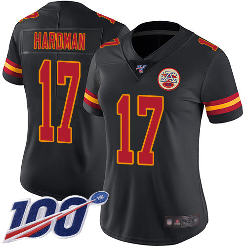 Nike Kansas City Chiefs #17 Mecole Hardman Black Women's Stitched NFL Limited Rush 100th Season Jersey Womens