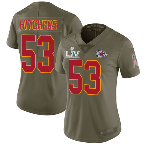 Nike Kansas City Chiefs #53 Anthony Hitchens Olive Women's Super Bowl LV Bound Stitched NFL Limited 2017 Salute To Service Jersey Womens