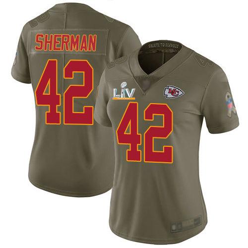 Nike Kansas City Chiefs #42 Anthony Sherman Olive Women's Super Bowl LV Bound Stitched NFL Limited 2017 Salute To Service Jersey Womens