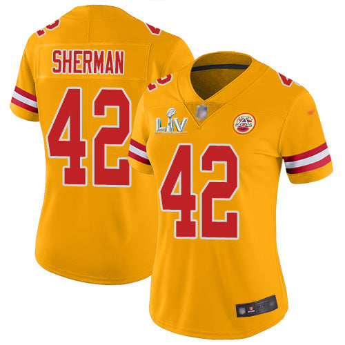 Nike Kansas City Chiefs #42 Anthony Sherman Gold Women's Super Bowl LV Bound Stitched NFL Limited Inverted Legend Jersey Womens