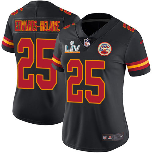 Nike Kansas City Chiefs #25 Clyde Edwards-Helaire Black Women's Super Bowl LV Bound Stitched NFL Limited Rush Jersey Womens