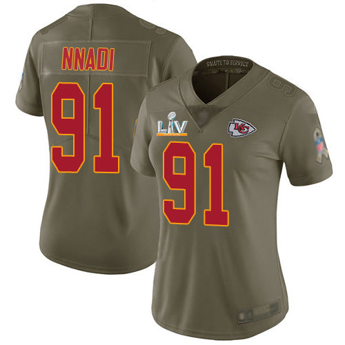 Nike Kansas City Chiefs #91 Derrick Nnadi Olive Women's Super Bowl LV Bound Stitched NFL Limited 2017 Salute To Service Jersey Womens