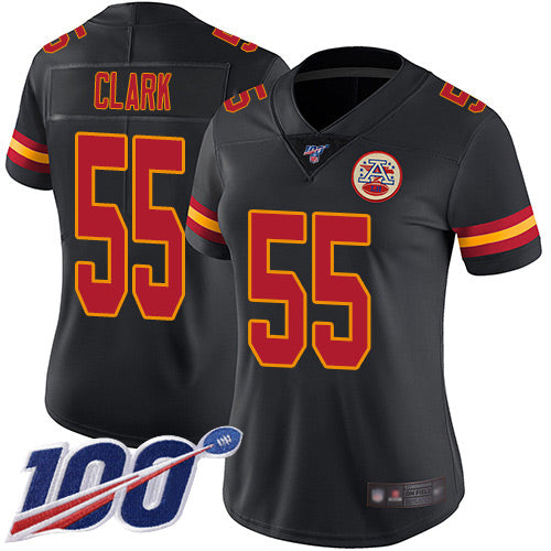 Nike Kansas City Chiefs #55 Frank Clark Black Women's Stitched NFL Limited Rush 100th Season Jersey Womens