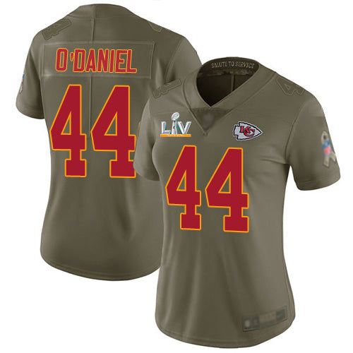 Nike Kansas City Chiefs #44 Dorian O'Daniel Olive Women's Super Bowl LV Bound Stitched NFL Limited 2017 Salute To Service Jersey Womens
