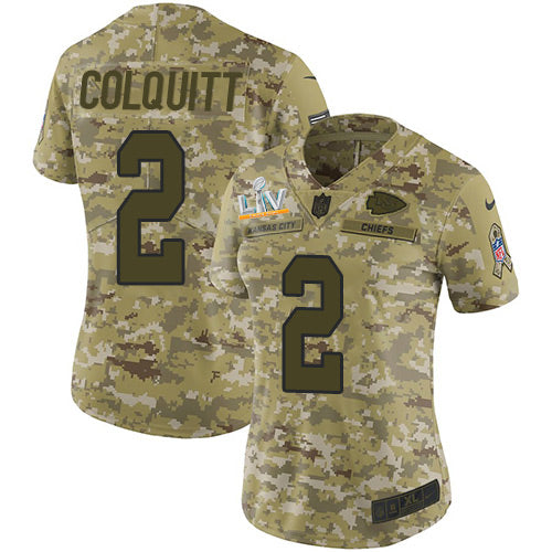 Nike Kansas City Chiefs #2 Dustin Colquitt Camo Women's Super Bowl LV Bound Stitched NFL Limited 2018 Salute To Service Jersey Womens