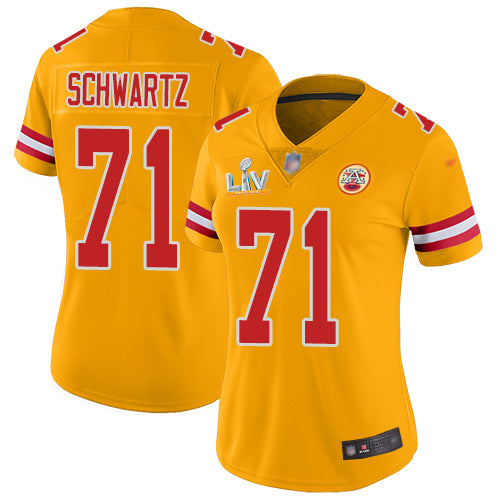 Nike Kansas City Chiefs #71 Mitchell Schwartz Gold Women's Super Bowl LV Bound Stitched NFL Limited Inverted Legend Jersey Womens