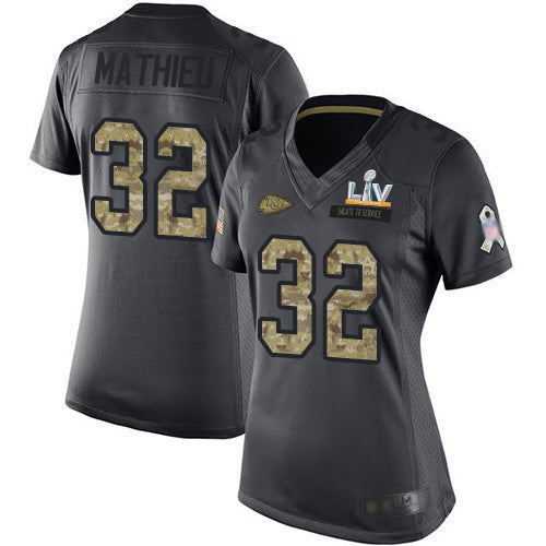 Nike Kansas City Chiefs #32 Tyrann Mathieu Black Women's Super Bowl LV Bound Stitched NFL Limited 2016 Salute to Service Jersey Womens