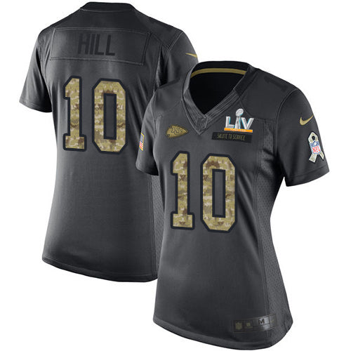 Nike Kansas City Chiefs #10 Tyreek Hill Black Women's Super Bowl LV Bound Stitched NFL Limited 2016 Salute to Service Jersey Womens