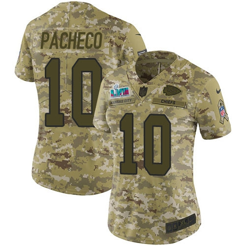 Nike Kansas City Chiefs #10 Isiah Pacheco Camo Super Bowl LVII Patch Women's Stitched NFL Limited 2018 Salute to Service Jersey Womens