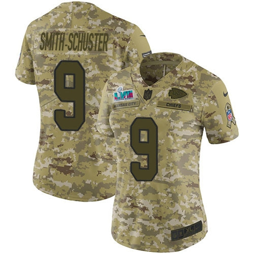 Nike Kansas City Chiefs #9 JuJu Smith-Schuster Camo Super Bowl LVII Patch Women's Stitched NFL Limited 2018 Salute To Service Jersey Womens