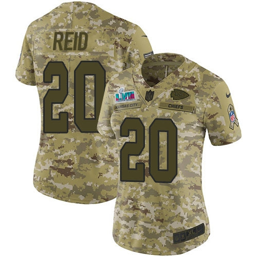 Nike Kansas City Chiefs #20 Justin Reid Camo Super Bowl LVII Patch Women's Stitched NFL Limited 2018 Salute To Service Jersey Womens